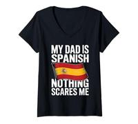 Womens My Dad is Spanish Nothing Scares Me V-Neck T-Shirt