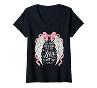 Women's My Dad Isn't Here But His Love Never Left Memorial Day Daddy V-Neck T-Shirt