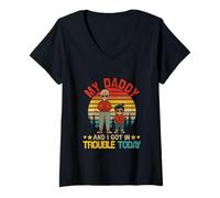 Women's My Daddy and I Got in Trouble Today Father's Day Daughter V-Neck T-Shirt