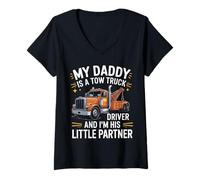 Womens My Daddy is A Tow Truck Driver and I'm His Little Partner V-Neck T-Shirt