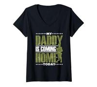 Womens My Daddy is Coming Home Today Soldiers Soldier Welcome Home V-Neck T-Shirt