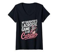 Women's My Daughters Lacrosse Game is My Cardio Lacrosse Mom V-Neck T-Shirt