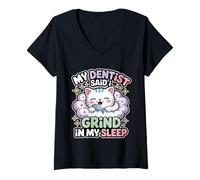 Womens My Dentist Said I Grind in My Sleep Dental Molar Jokes V-Neck T-Shirt