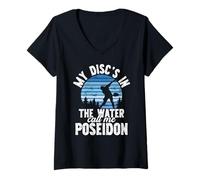 Womens My Disc’s in The Water Call Me Poseidon Funny Disc Golf V-Neck T-Shirt