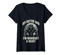Women's My Doctor Said I'm Morbidly A Beast Funny Werewolf Meme V-Neck T-Shirt
