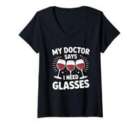 Womens My Doctor Says I Need Glasses Humor V-Neck T-Shirt