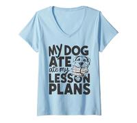 Womens My Dog Ate My Lesson Plans V-Neck T-Shirt