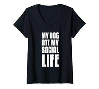 Womens My Dog ate My Social Life V-Neck T-Shirt