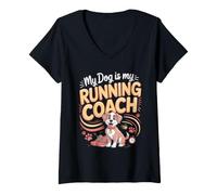 Women's My Dog is My Running Coach Jogging Jogger V-Neck T-Shirt