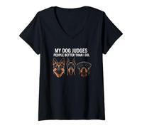 Women's My Dog Judges People Better V-Neck T-Shirt