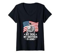 Womens My Dog My Brother in Arms American Flag V-Neck T-Shirt