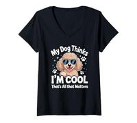 Womens My Dog Thinks I’m Cool Funny Poodle Dog Lover V-Neck T-Shirt