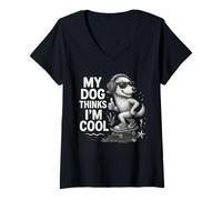 Womens My Dog Thinks I'm Cool Sunglasses Cute Puppy Skateboarding V-Neck T-Shirt