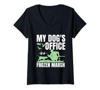 Womens My Dog's Office Is A Frozen Marsh Hunting Dog V-Neck T-Shirt
