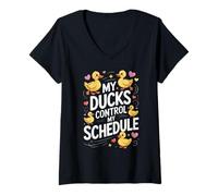 Womens My Ducks Control My Schedule Funny Duck Mom V-Neck T-Shirt