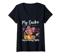 Women's My Ducks May Not Be in A Row But at Least They are HavingFun V-Neck T-Shirt