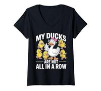 Women's My Ducks Not All in a Row Cute Stressed Mama Duck V-Neck T-Shirt