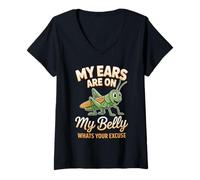 Women's My Ears are On My Belly Whats Your Excuse Grasshopper V-Neck T-Shirt