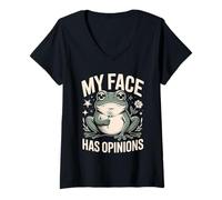 Women's My Face Has Opinions Frog Sarcasm V-Neck T-Shirt