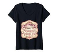Women's My Family is My Favorite Problem Funny Mother's Day Mom Mama V-Neck T-Shirt