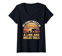 Women's My Family Walks in A Line and Holds Tails Elephants V-Neck T-Shirt