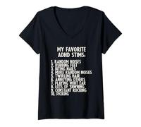 Womens My Favorite ADHD Stims Neurodiversity Funny V-Neck T-Shirt