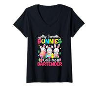 Women's My Favorite Bunnies Call Me Bartender Easter Job Team V-Neck T-Shirt