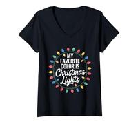 Womens My Favorite Color Is Christmas Lights Christmas V-Neck T-Shirt