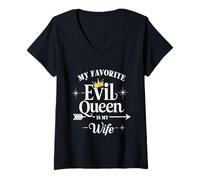 Womens My Favorite Evil Queen Is My Wife Halloween Husband V-Neck T-Shirt