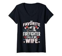 Women's My Favorite Firefighter Calls Me Wife V-Neck T-Shirt