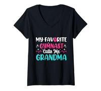 Womens My Favorite Gymnast Calls Me Grandma Funny Gymnastics V-Neck T-Shirt