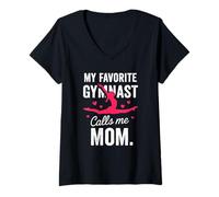 Womens My Favorite Gymnast Calls Me Mom Proud Gymnastics Mother V-Neck T-Shirt