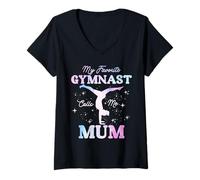 Womens My Favorite Gymnast Calls Me Mum Gymnastics Mom V-Neck T-Shirt