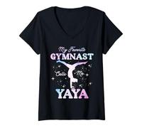 Womens My Favorite Gymnast Calls Me Yaya Gymnastics Grandma V-Neck T-Shirt