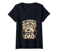 Women's My Favorite Hunting Buddy Calls Me Dad Deer V-Neck T-Shirt