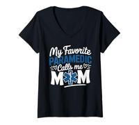 Womens My Favorite Paramedic Calls Me Mom Proud EMS Gifts Men Women V-Neck T-Shirt