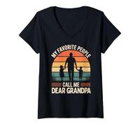 Women's My Favorite People Call Me Dear Grandpa Retro Sunset V-Neck T-Shirt