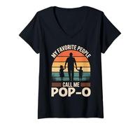 Women's My Favorite People Call Me POP-O Retro Sunset V-Neck T-Shirt
