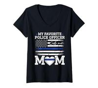Womens My Favorite Police Officer Calls Me Mom Police Officer Mama V-Neck T-Shirt