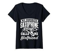 Women's My Favorite Saxophone Player Calls Me Girlfriend V-Neck T-Shirt