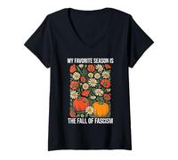 Womens My Favorite Season is Fall of Fascism Resist No King America V-Neck T-Shirt