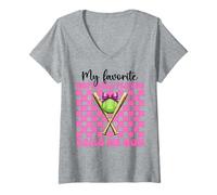 Womens My Favorite Softball Player Calls Me Mom Softball Mom Mama V-Neck T-Shirt