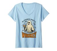 Womens My Favorite Spirit is Whiskey Funny Ghost Halloween Costume V-Neck T-Shirt