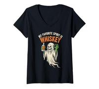 Womens My Favorite Spirit is Whiskey Grim Reaper Funny Halloween V-Neck T-Shirt