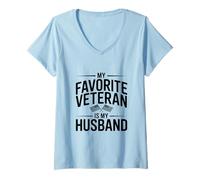 Women's My Favorite Veteran is My Husband Patriotic V-Neck T-Shirt