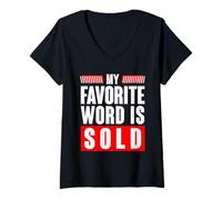 Womens My Favorite Word is Sold Funny Real Estate Agent V-Neck T-Shirt