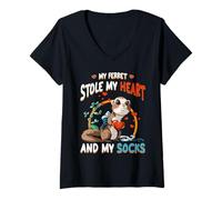 Womens My Ferret Stole My Heart and My Socks - Funny Ferret Lover V-Neck T-Shirt
