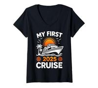 Womens My First Cruise 2025 Family Matching Cruise Vacation Party V-Neck T-Shirt