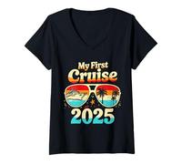 Womens My First Cruise 2025 Family Matching Cruise Vacation Party V-Neck T-Shirt