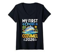 Women's My First Cruise Cozumel 2026 Mexico Cruise Vacation V-Neck T-Shirt